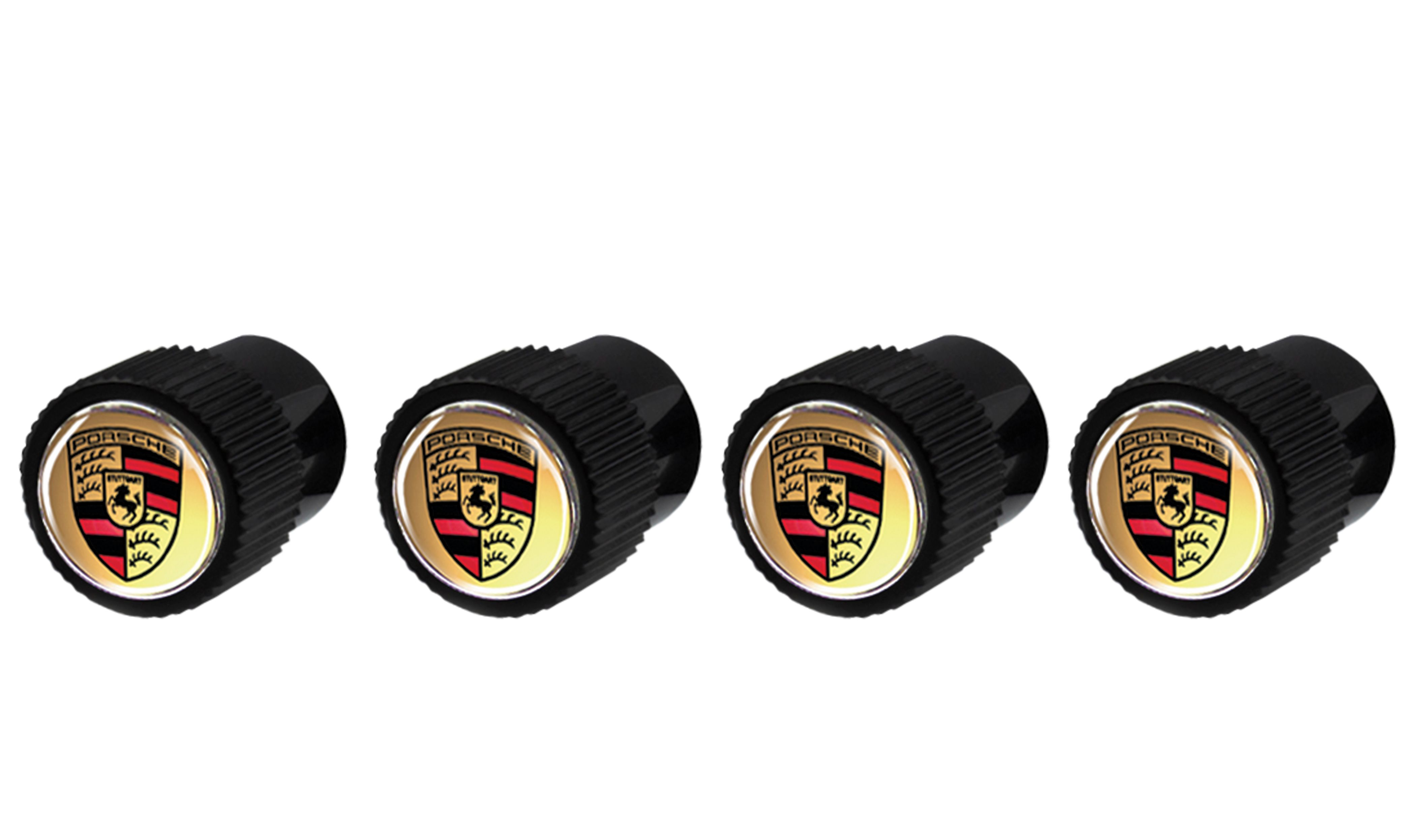 Black ABS Valve Stem Caps w/ Porsche Crest RACCAR Automotive